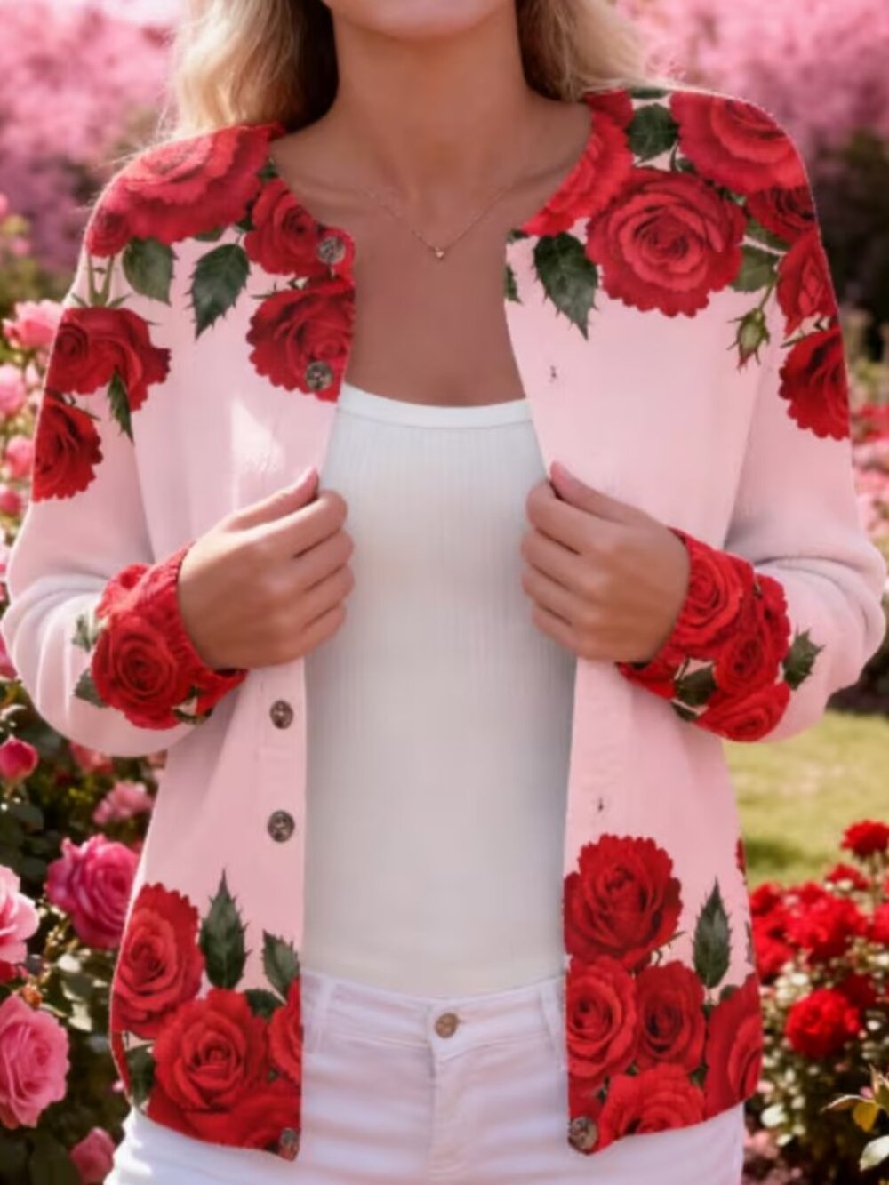 Women's Plus Size 5XL Rose Button up Sweater~STUNNING!! NWOT